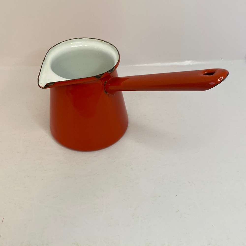 Vintage Red Enamel Turkish Coffee Pot Chippy Paint